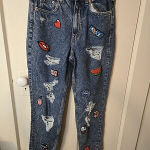 Divided Blue Jeans with Colorful Patches